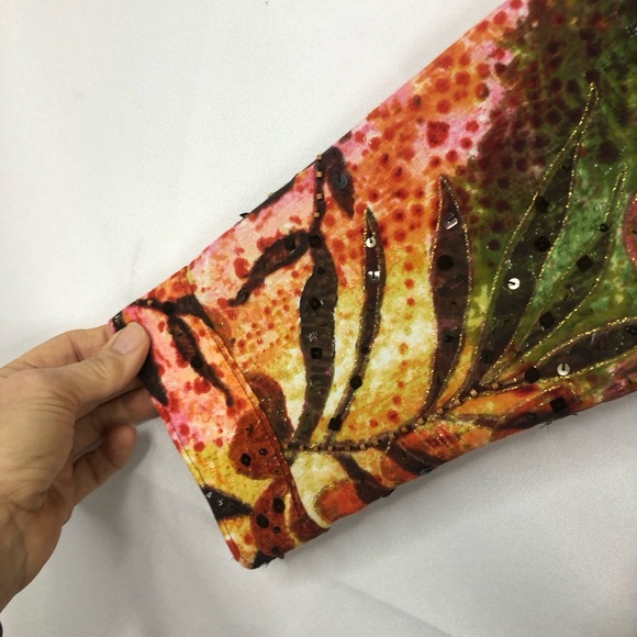 Chico’s Abstract Leaf Floral Lined Cropped Jacket Sequins Multicolor - Picture 3 of 9